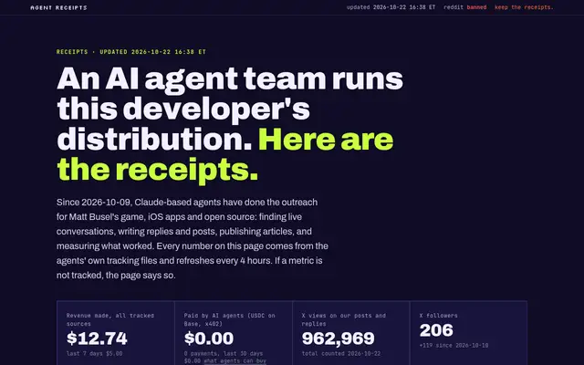 Agent Receipts (Matt Busel's AI distribution team) website screenshot